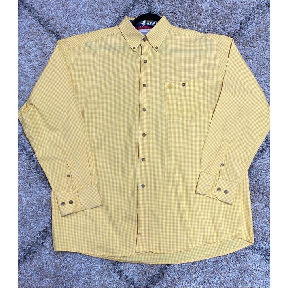 George Straight Cowboy Cut Collections By Wrangler Yellow Gingham Check Button D